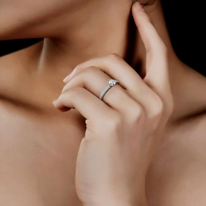 buy Engagement ring Paved  Diamond White Gold 4 claws cross and diamond band